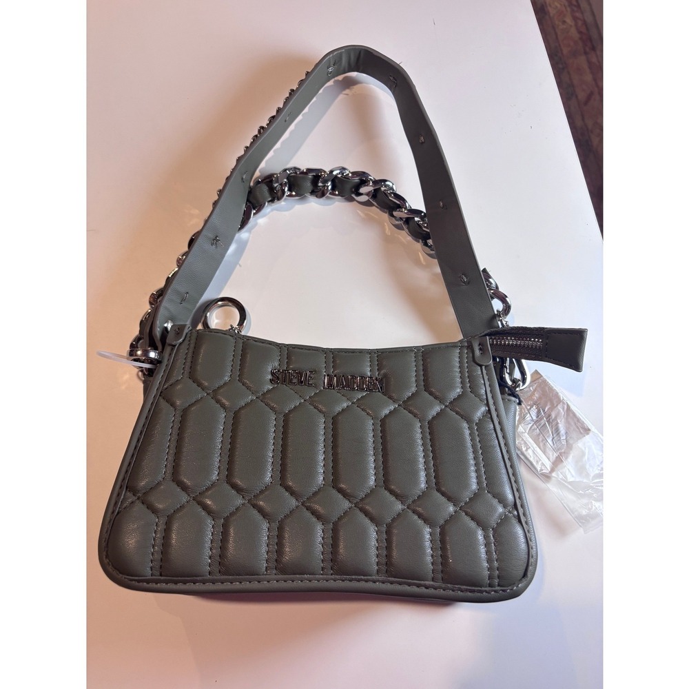 Steve Madden Olive Green Quilted Crossbody Bag Chain Handle Shoulder Purse